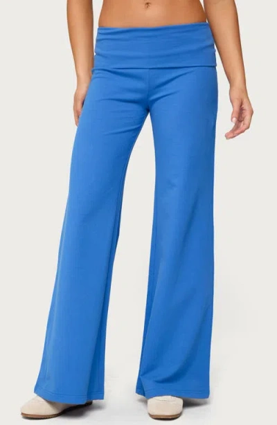 Edikted Wide Leg Foldover Pants In Blue