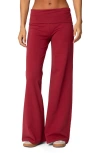 Edikted Wide Leg Fold Over Pants In Burgundy