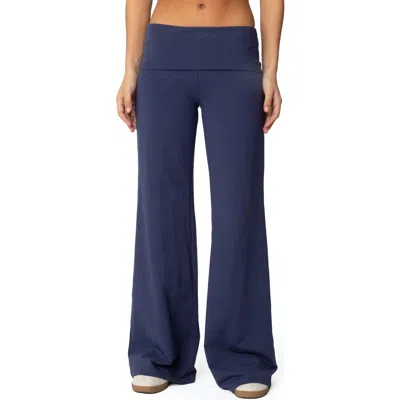 Edikted Wide Leg Foldover Pants In Navy