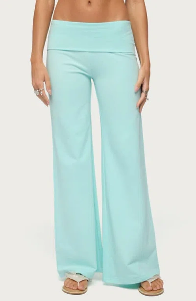 Edikted Wide Leg Foldover Pants In Blue