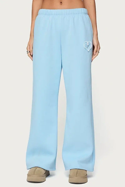 Edikted Love Wide Leg Fleece Sweatpants In Blue