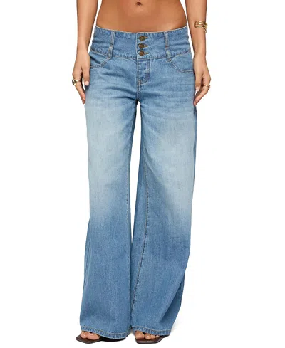 Edikted Wide Waistband Low Rise Baggy Jeans In Blue