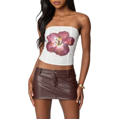 Edikted Wild Blossom Strapless Mesh Corset Top In White