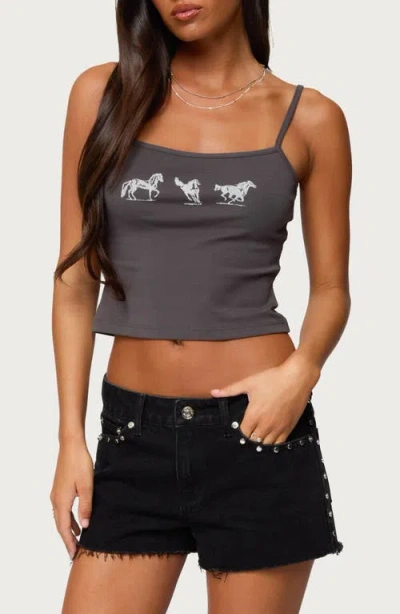 Edikted Wild Horses Graphic Crop Camisole In Gray
