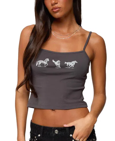 Edikted Wild Horses Graphic Crop Camisole In Gray