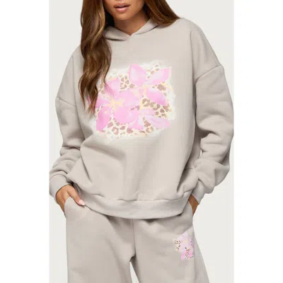 Edikted Wild Petal Graphic Hoodie In Gray