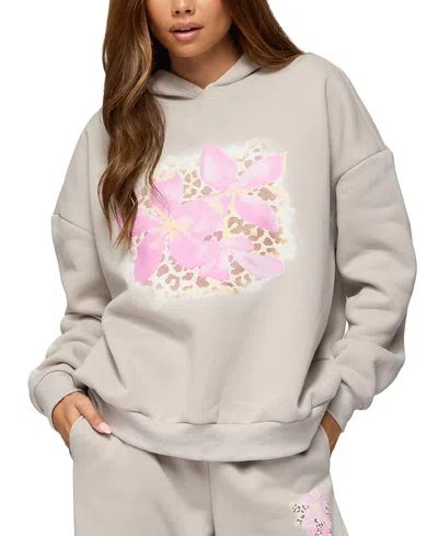 Edikted Wild Petal Graphic Hoodie In Gray