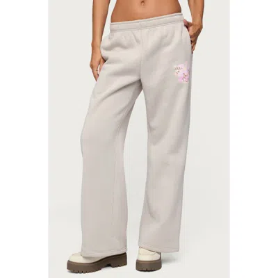 Edikted Wild Petal Wide Leg Sweatpants In White