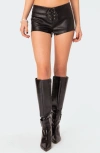EDIKTED WILDE LACE UP FAUX LEATHER SHORTS