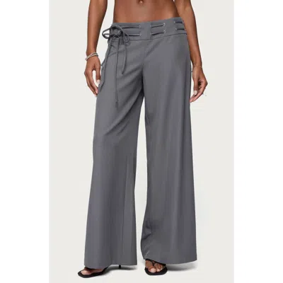 Edikted Willard Baggy Belted Lace-up Pants In Gray