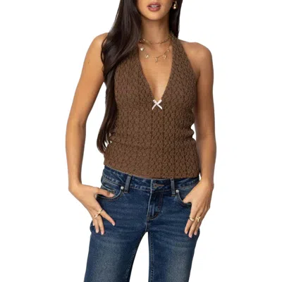 Edikted Willow Texture Halter Top In Brown