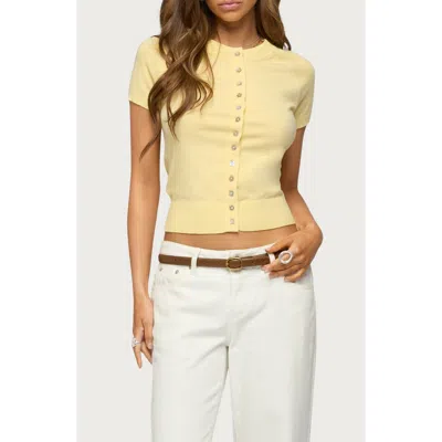 Edikted Wilmer Button Up Short Sleeve Knit Top In Yellow