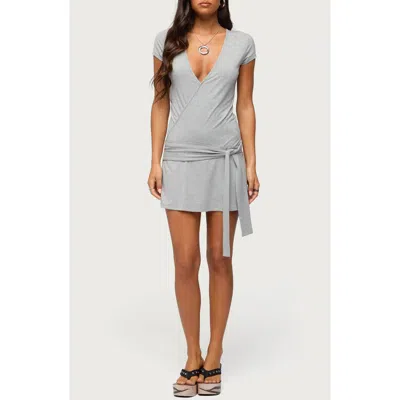 Edikted Winnie Faux Wrap Minidress In Gray