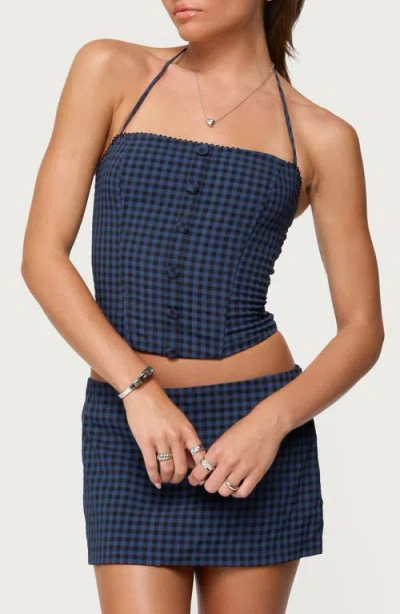 Edikted Winsley Gingham Halter Corset Top In Blue