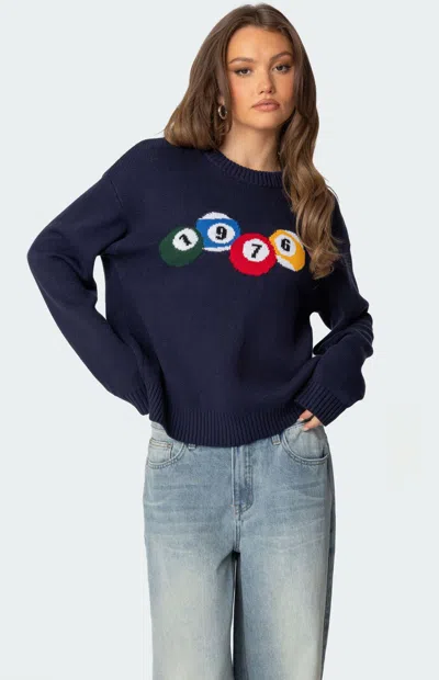 Edikted 1976 Billiards Cotton Graphic Crewneck Sweater In Navy