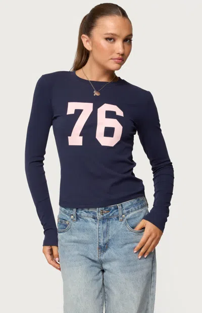 Edikted 76 Stretch Cotton Graphic T-shirt In Blue