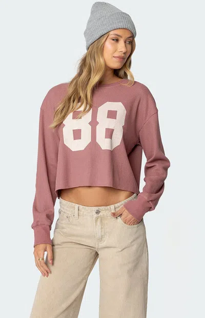 Edikted 88 Long Sleeve Waffle Knit Crop Top In Mauve