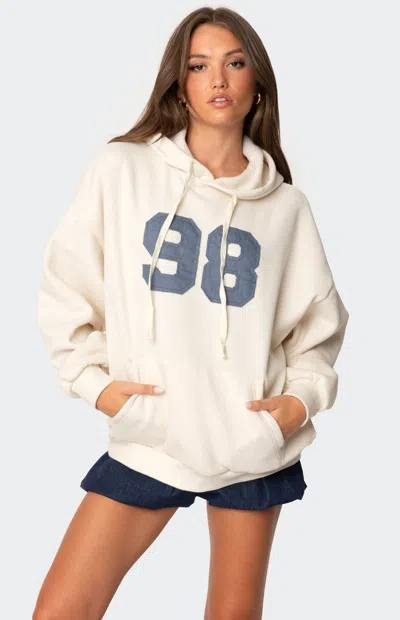 Edikted 98 Oversize Cotton Blend Graphic Hoodie In Cream