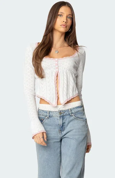 EDIKTED WOMEN'S ABBIE SPLIT FRONT POINTELLE TOP IN WHITE