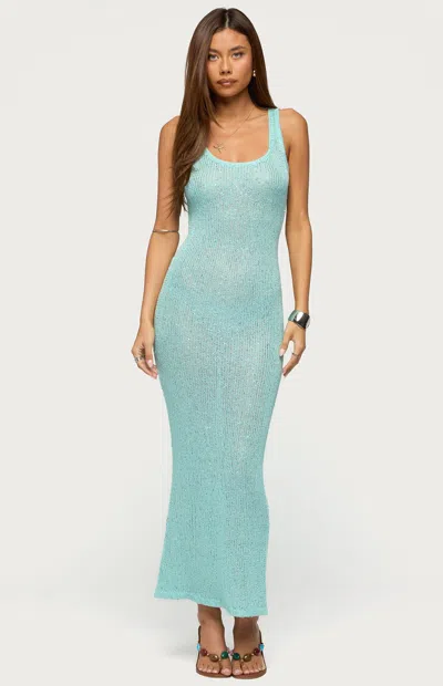 Edikted Ebby Sequin Sleeveless Maxi Sweater Dress In Blue