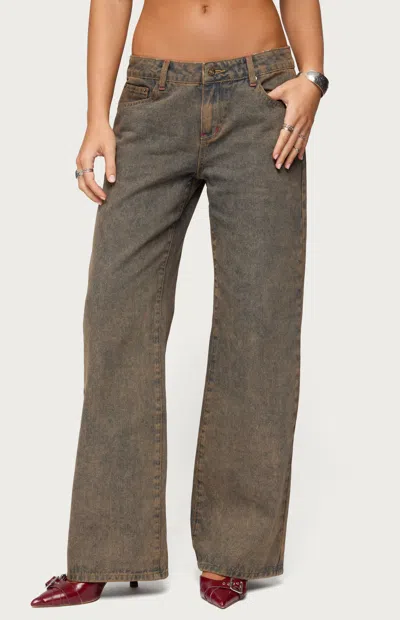 Edikted Ace Relaxed Low Rise Straight Leg Jeans In Brown