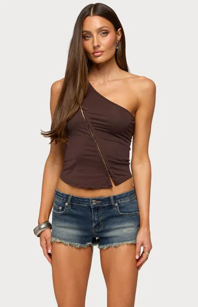 Edikted Women's Adalee Asymmetric One Shoulder Top In Brown