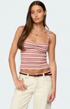 Edikted Adelia Stripe Ruched Knit Top In Brown