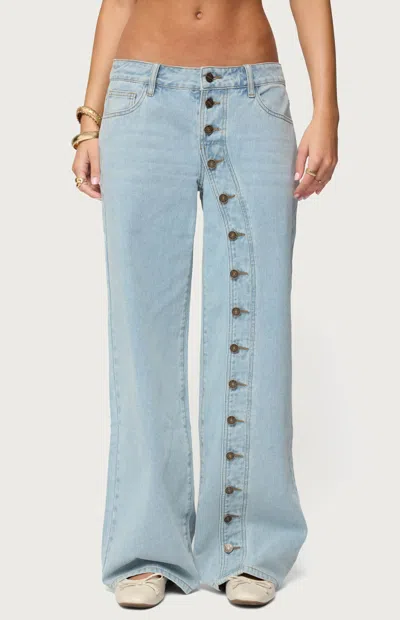 Edikted Adison Button Fly Low Rise Baggy Jeans In Blue