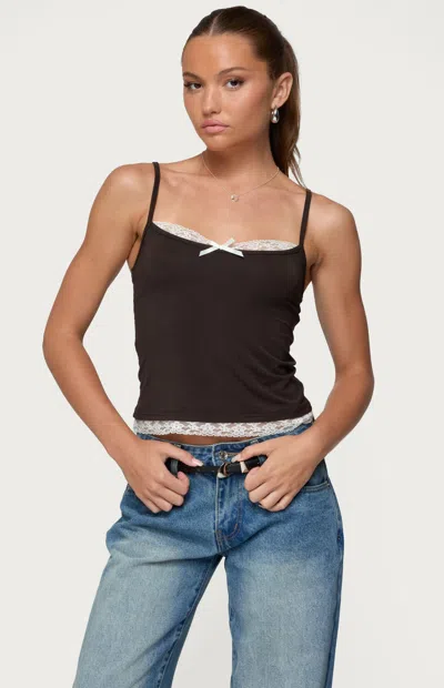 Edikted Adriel Contrast Lace Trim Camisole In Brown