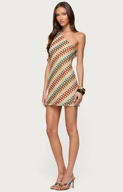 Edikted Agua Zigzag Stripe One-shoulder Minidress In Multi
