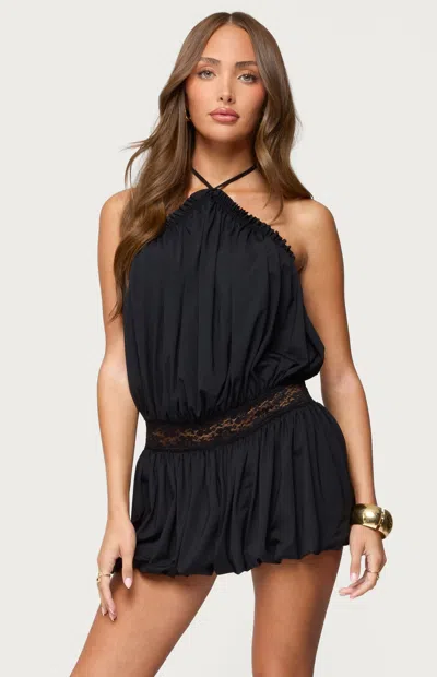 Edikted Aida Open Back Bubble Hem Halter Minidress In Black
