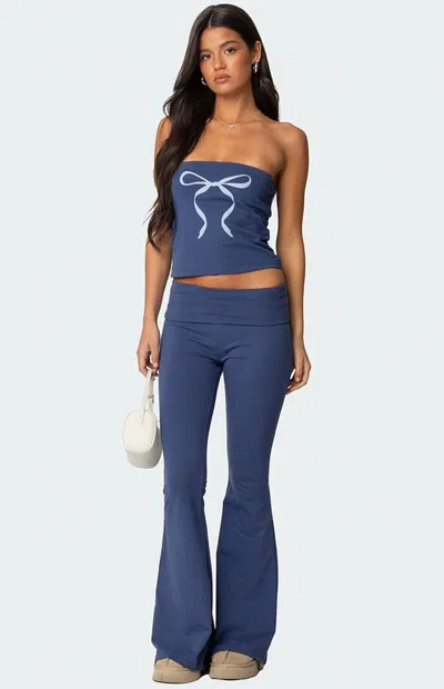 Edikted Women's Aiyana Fold Over Flared Leggings In Blue