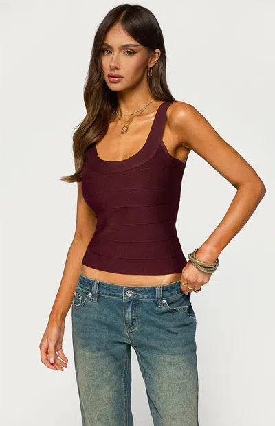 Edikted Akina Bandage Knit Tank Top In Burgundy