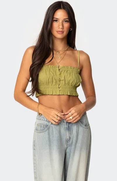 Edikted Alda Cropped Button Front Top In Green