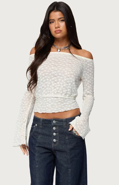 Edikted Alef Sheer Lace Off The Shoulder Top In White