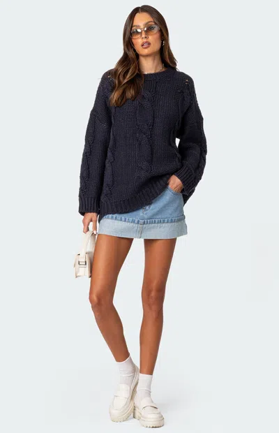 Edikted Women's Alene Oversized Cable Knit Sweater In Blue