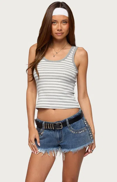 Edikted Women's Alethea Striped Scoop Neck Tank Top In White/heather In Gray