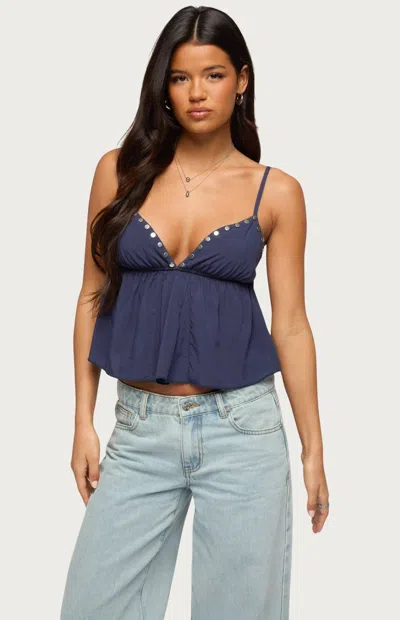 Edikted Alina Studded Crop Babydoll Camisole In Blue