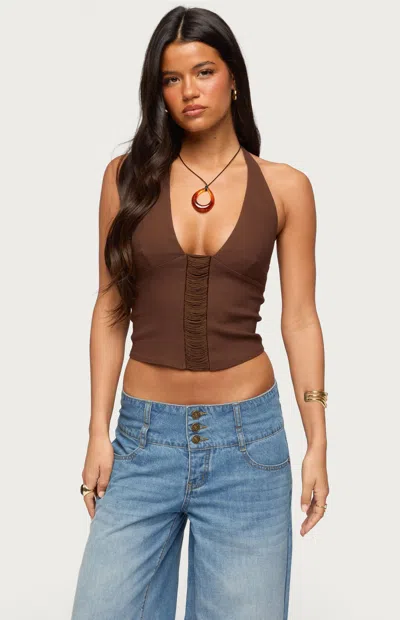 Edikted Women's Alira Fringed Panel Halter Top In Brown