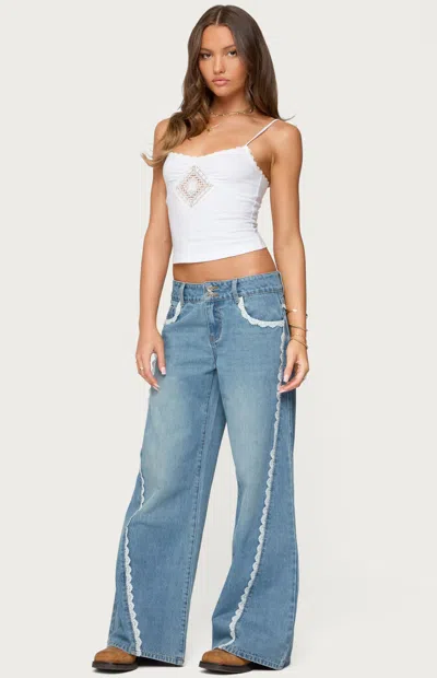 Edikted Alisha Lacey Low Rise Light Rinse Wash Jeans In Blue | ModeSens