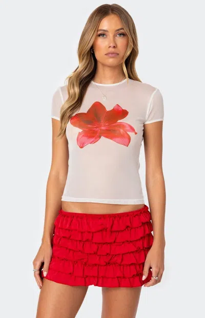 Edikted Aloha Floral Mesh Shrunken T-shirt In White