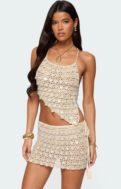 Edikted Alora Paillette Sequin Asymmetric Crop Top In White