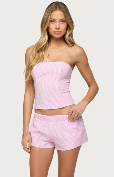 Edikted Amaliah Stripe Strapless Corset Top In Pink