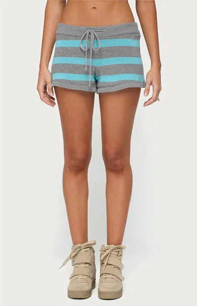 Edikted Women's Amaris Striped Knit Shorts In Gray/turq