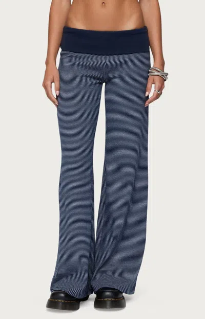 Edikted Amarna Striped Fold Over Pants In Blue