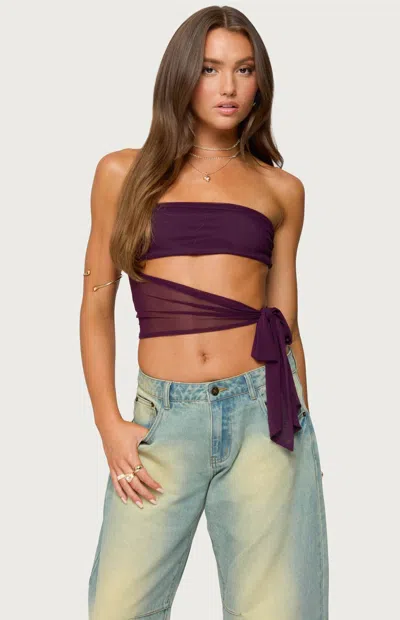 Edikted Amaro Strapless Side Tie Cut Out Top In Purple