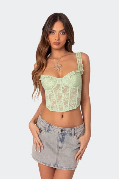 Edikted Women's Amaya Sheer Lace Corset In Sage In Green