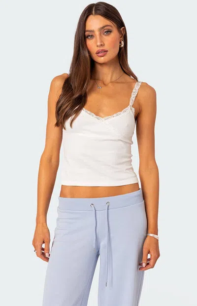 Edikted Amilia Lace Trim Stretch Cotton Camisole In White