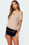 Edikted Anabella Off The Shoulder T-shirt In Sand