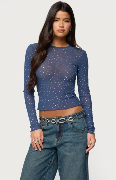 Edikted Anari Embellished Mesh Top In Blue